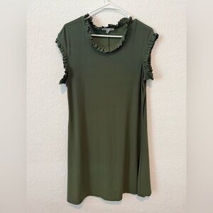 Elegant Olive Green Midi Dress with Ruffle